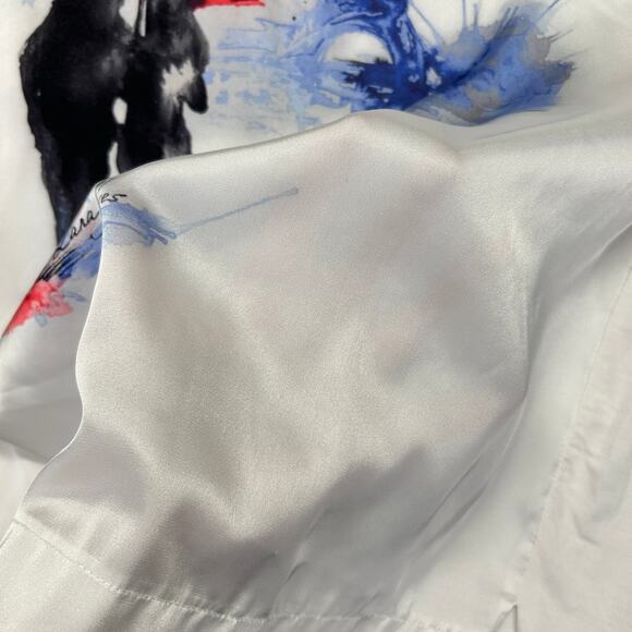 Lot of 2 WHBM TOP Artsy Paris White + BOLERO BLAZER Linen Blend Blue 3/4 Sleeve - Picture 5 of 16